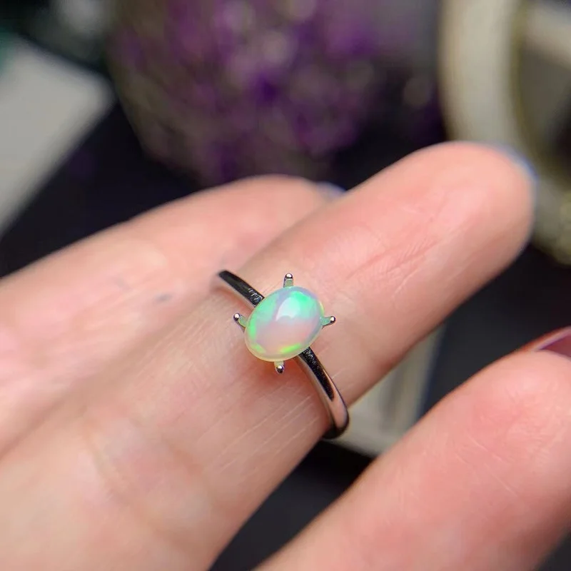 

Luxury Atmosphere Hot Sale Style Natural Opal Ring 925 Silver Women's Ring Noble and Elegant 5*7MM