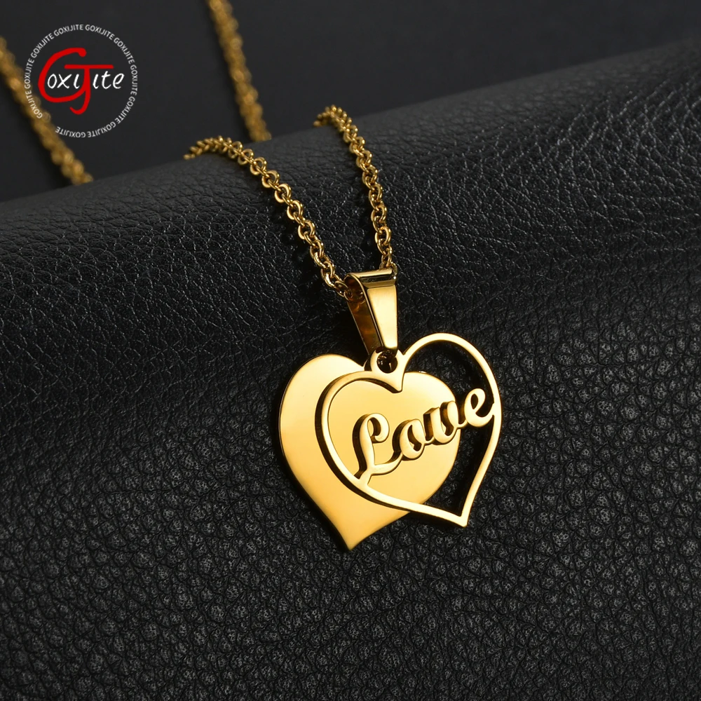 

Goxijite Custom Stainless Steel Double Hearts Name Necklace Personalized Hollow Love Heart Nameplate Women Choker Necklaces Gift