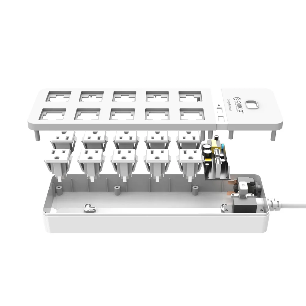 Orico-家庭およびオフィス用のacソケット,2つのusbポート,延長ケーブル,白い電源タップを備えた米国の電源タップ