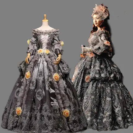 100% real venice grey carnival long medieval dress Renaissance ball Gown queen Victorian dress /Marie Antoinette/ Belle Ball