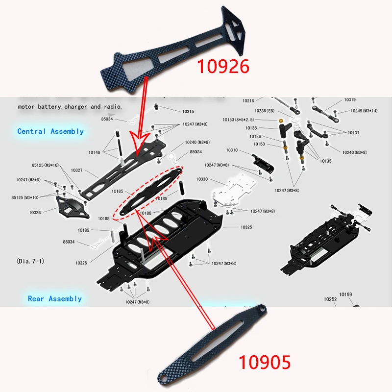 Ricambi auto RC Vrx 10926/10905 piastra superiore (carbonio) 1 pz per VRX Racing RH1016 RH1017 Buggy