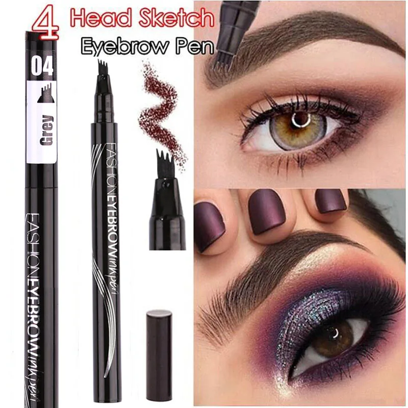 

6 Colors Eyebrow Pen Waterproof 4 Fork Tip Eyebrow Tattoo Pencil Cosmetic Long Lasting Natural Dark Brown Liquid Eye Brow Pencil