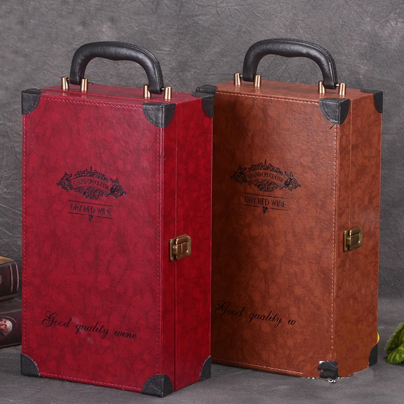 PU Leather Double Bottle Holder With Opener High-grade Wine Box 750ml 2 Bottles Package Commercial Gift Packing