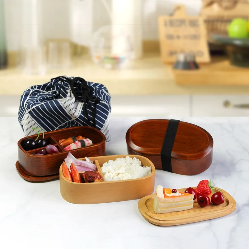 

Japanese Style Lunch Box Set Wooden Double Layer Bento Box for Picnic with Spoon Fork Chopsticks Portable Food Container Box