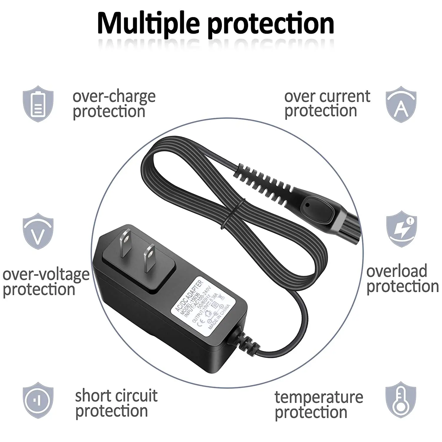 Cargador de repuesto para afeitadora de 15V, cable cargador de repuesto, adaptador portátil Universal, cable cargador de repuesto Compatible con Philips