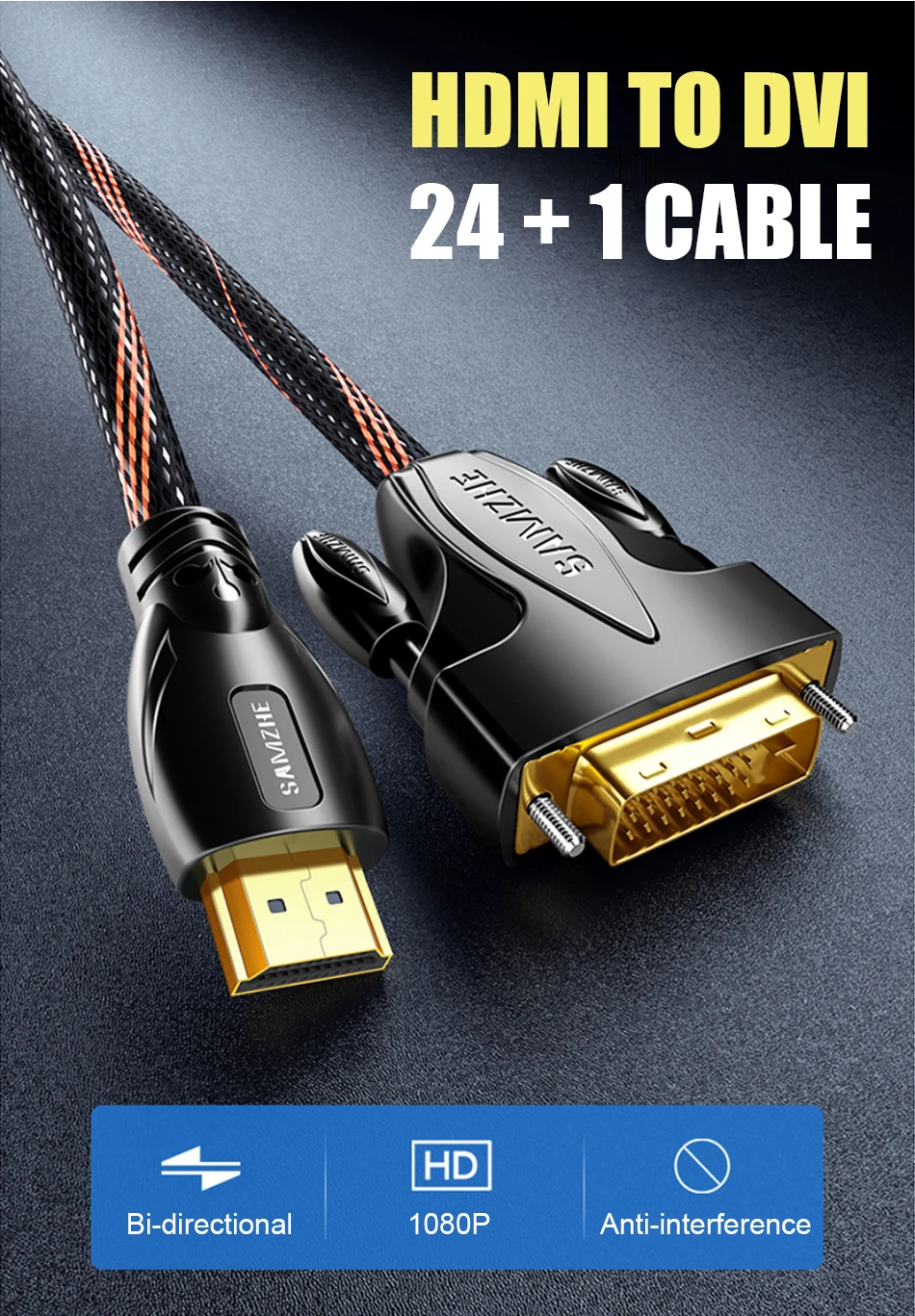 SAMZHE DVI zu HDMI-kompatibel Bi-Directional Übertragung 1080P Kabel für Computer Projektor, TV Bildschirm Xbox,Laptop – Detail 1