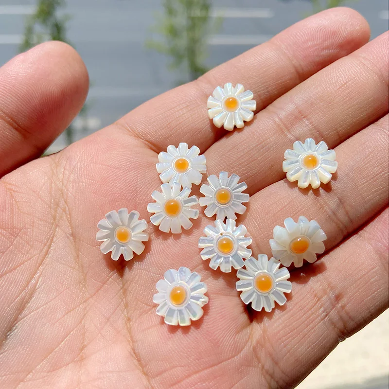 12mm Natural Shell Daisy Beads Flower Charm Mother of Pearl Shell Sunflower Loose Beads for Jewelry Making Bracelet DIY Necklace