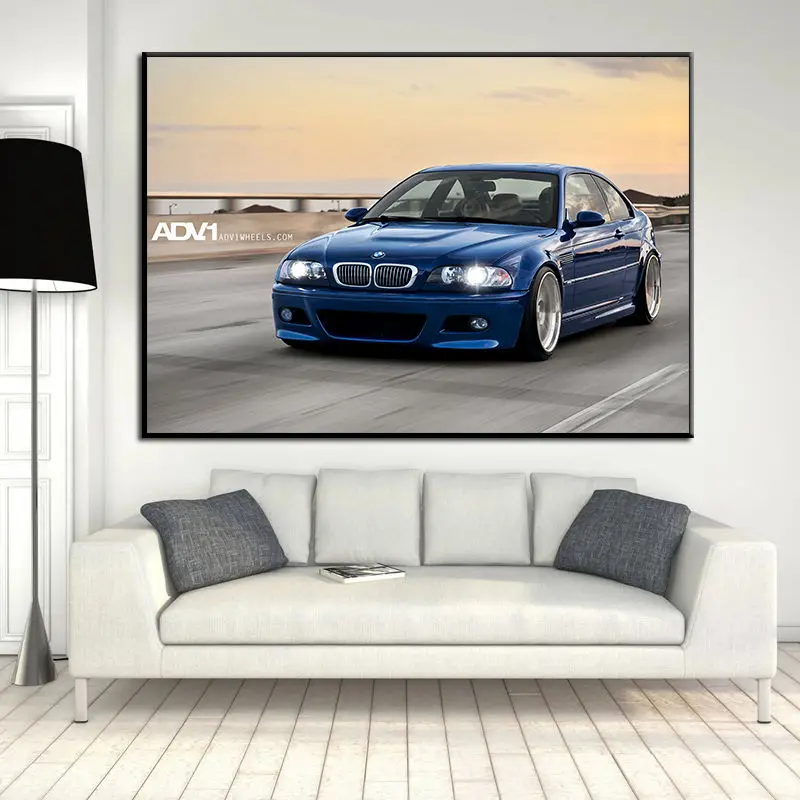 Supercar Poster Blue Car M3 E46 Classic Drift Car Wall Art Posters Prints Canvas Painting for Living Room Home Decoration