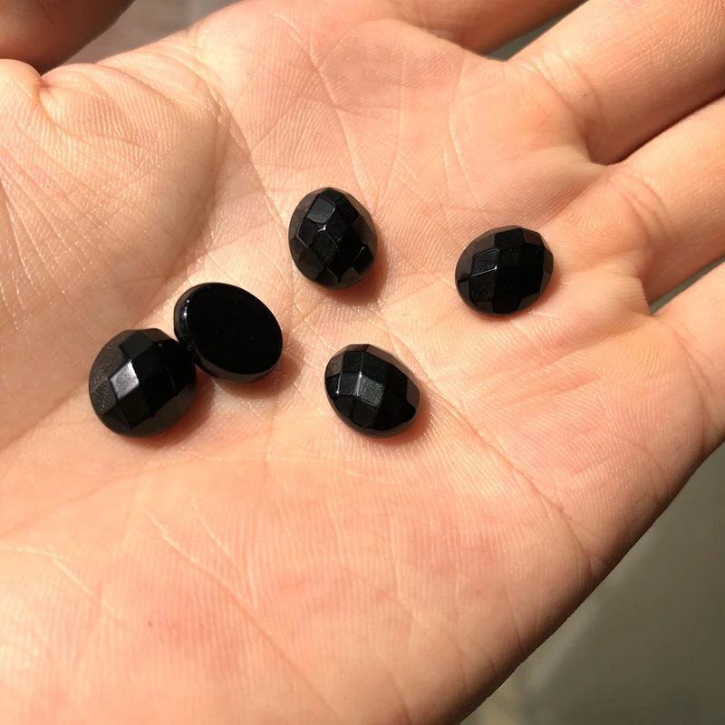 Atacado 4 peças cabochão de contas de ágata preta natural 9.5x11.5mm faceted oval pedra preciosa cabochão anel rosto