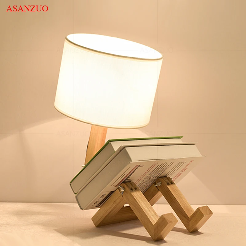 Nordic Art Wooden Robot Shaped Table Lamp Modern Living Room Bedroom bedside lamp Study Decor LED Desk Lamp E14