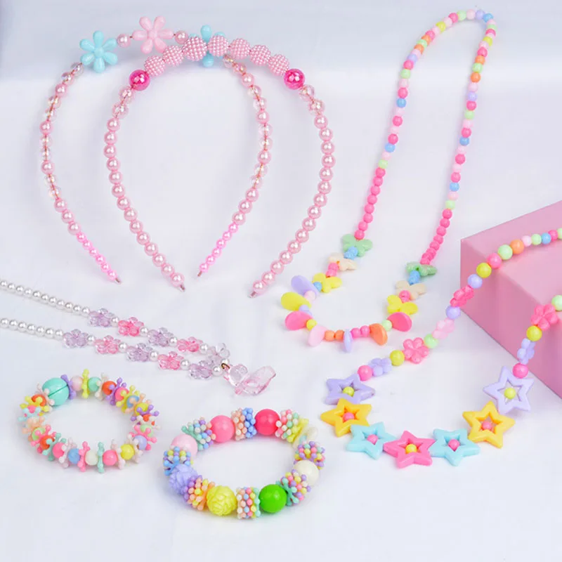 Set Gelang Manik-manik DIY Kit Manik-manik Buatan Tangan Anak Perempuan Perhiasan Kalung Manik-manik Akrilik Kotak 21 Grid Mainan Buatan Tangan untuk Hadiah