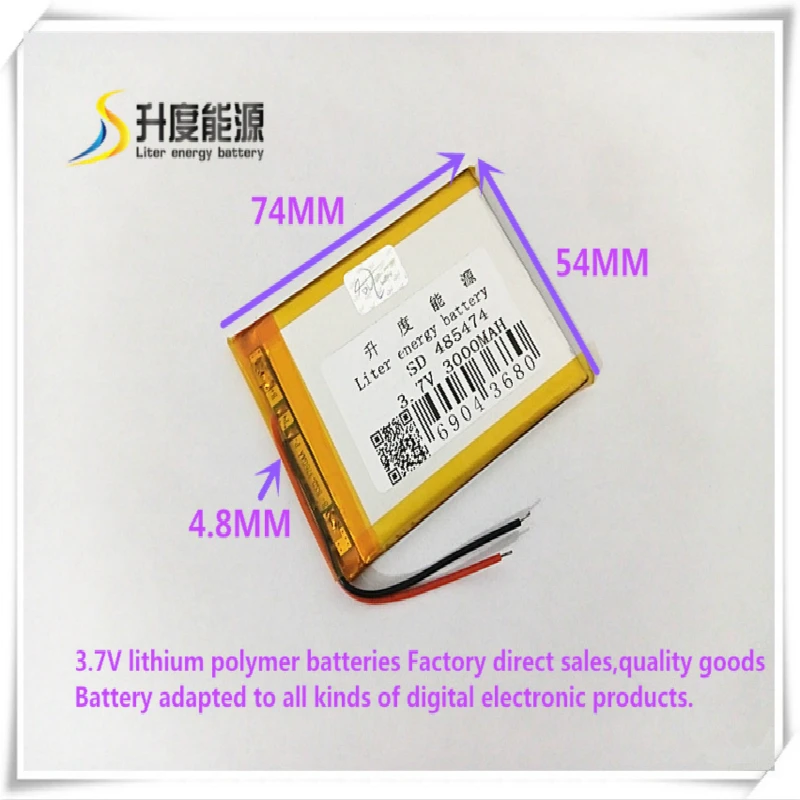 3.7V 3000mAh 485474 Polymer lithium ion / Li-ion battery for tablet pc power bank cell phone speaker GPS MP4 mp5