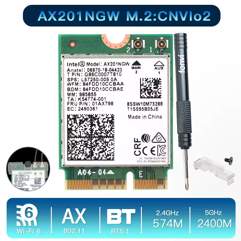 Dual Band 2400Mbps אלחוטי Wi-Fi 6 Intel AX201 עבור Bluetooth 5.0 NGFF מפתח E CNVio 2 Wifi כרטיס AX201NGW 2.4Ghz/5Ghz 802.11ac/ax
