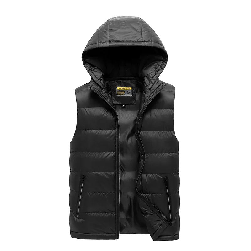 

Nice Winter Vest Men Hooded Sleeveless Jackets Warm 20D Quilted Cotton Padded Vests Waistcoat Coats Plus Size M-5XL