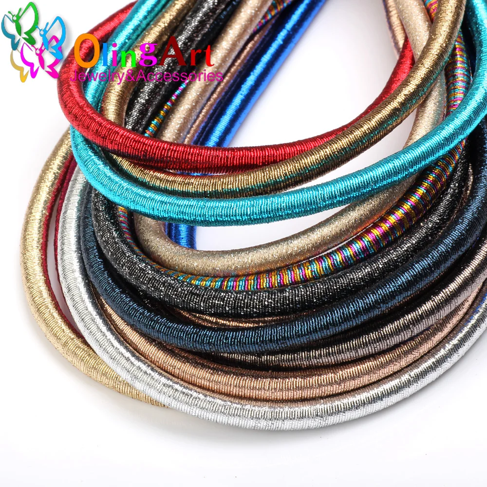 8Mm 46Cm Zachte Rayon Zijde Metalen Kleur Cord Holle Rubber Diy Ketting Armband Sieraden Maken Bevindingen Olingart