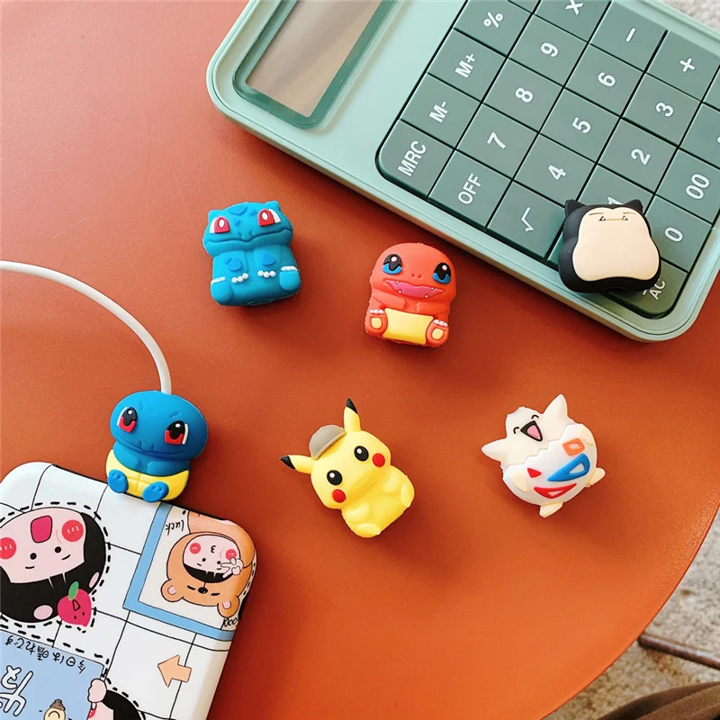 Cartoon Pokemon Data Cable Protective Sleeve for Phone Pikachu Jenny Turtle Toy USB Charger Silicone Protective  Accessories