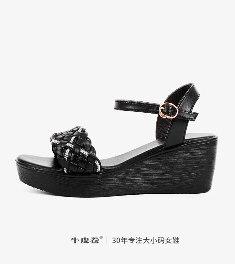 Ladies Shoes Summer Wedges Heels Woman 2022 Black Sandals Fashion Weave Dress Open Toe Platform Sandals 34 38 40 41 42 43 Size