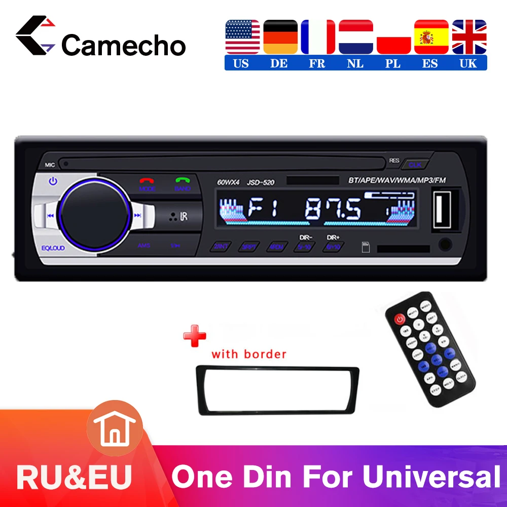 

Camecho Bluetooth JSD 520 Car Radio Stereo MP3 Player Wireless Audio adapter AUX-IN FM U Disk Playing 1 Din With Remote control