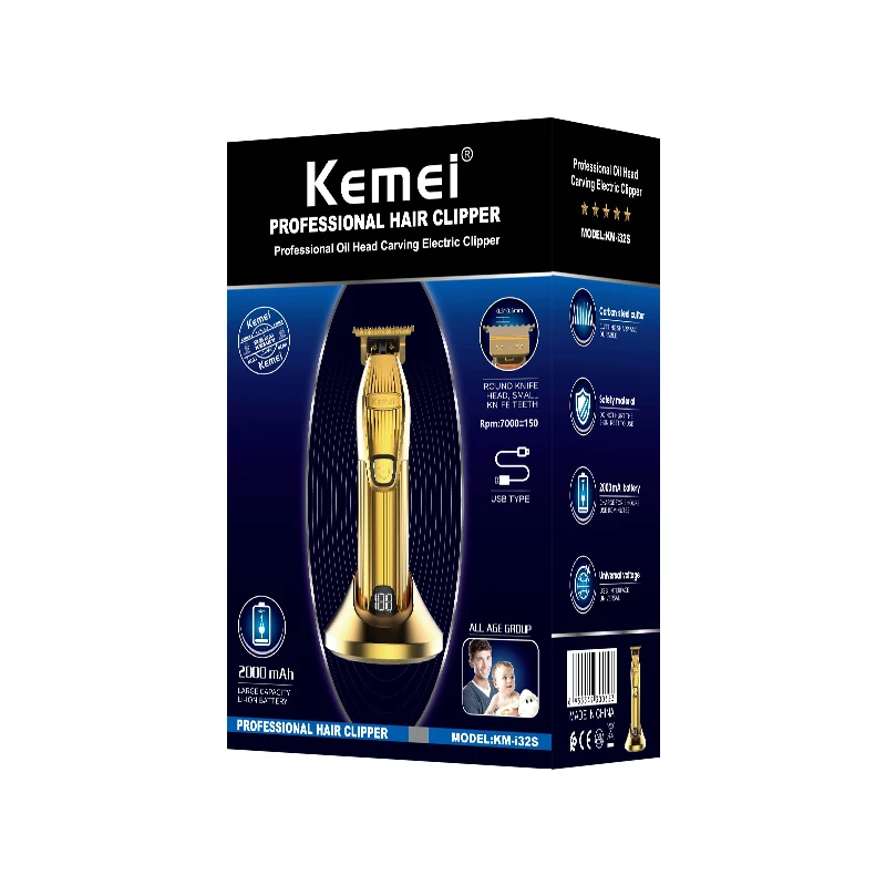 Kemei tagliacapelli professionale ricaricabile portatile oro Cordless T-blade tagliacapelli rasatura per stilisti barbiere barba taglio