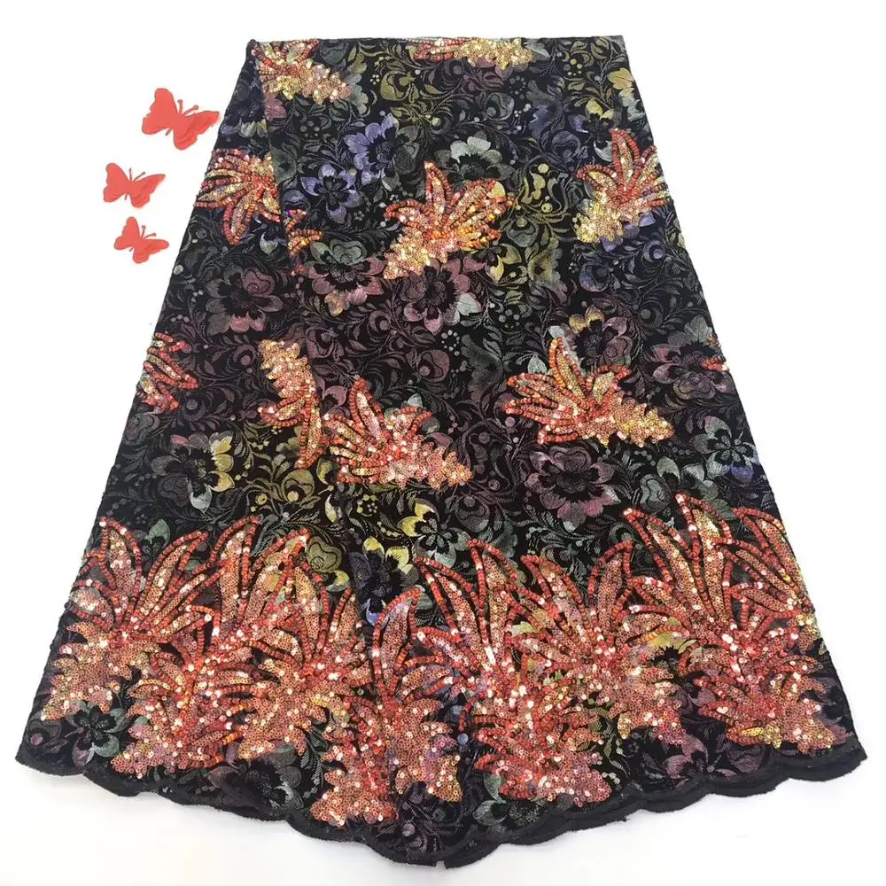

tulle Lace Fabric for Dresses Latest embroidery Nigerian French fabrics with Sequins High Quality African Lace Fabric ML8475