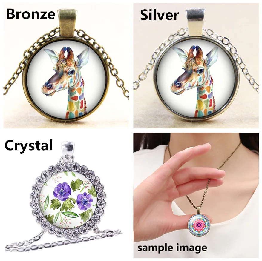 Ожерелье с подвеской-кабошоном серебристого цвета/бронза/хрустальный кулон, длина 60 см, фотографии на заказ