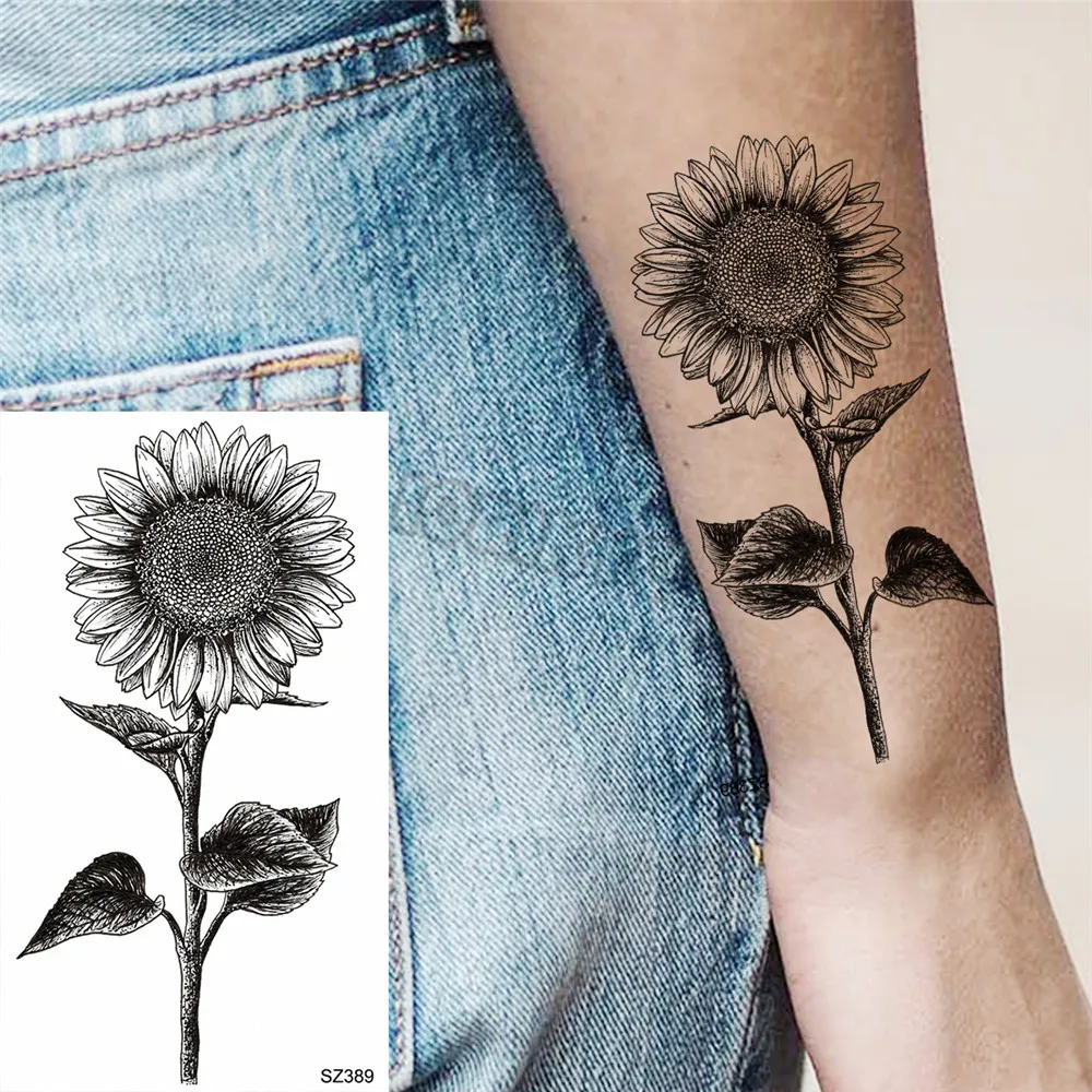 Black Spartan Small Temporary Tattoos For Women Girls Realistic Sun Flower Cosmic Sword Fake Tattoo Sticker DIY Arm Leg Tatoos image 6