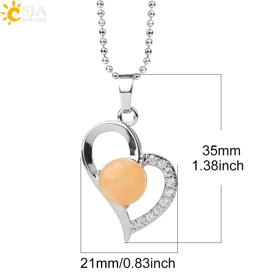 CSJA Natural Stone Heart Pendants Necklaces Cabochon Semi-precious Stones Reiki Healing Crystal Zircon Charm Jewelry Female G499