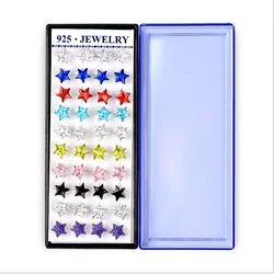 Wholesale 1 Set 40pcs 925 Sterling Silver Plum Women Stars Earring Studs Mixed Color Cubic Zirconia Fashion Jewelry Party Gift