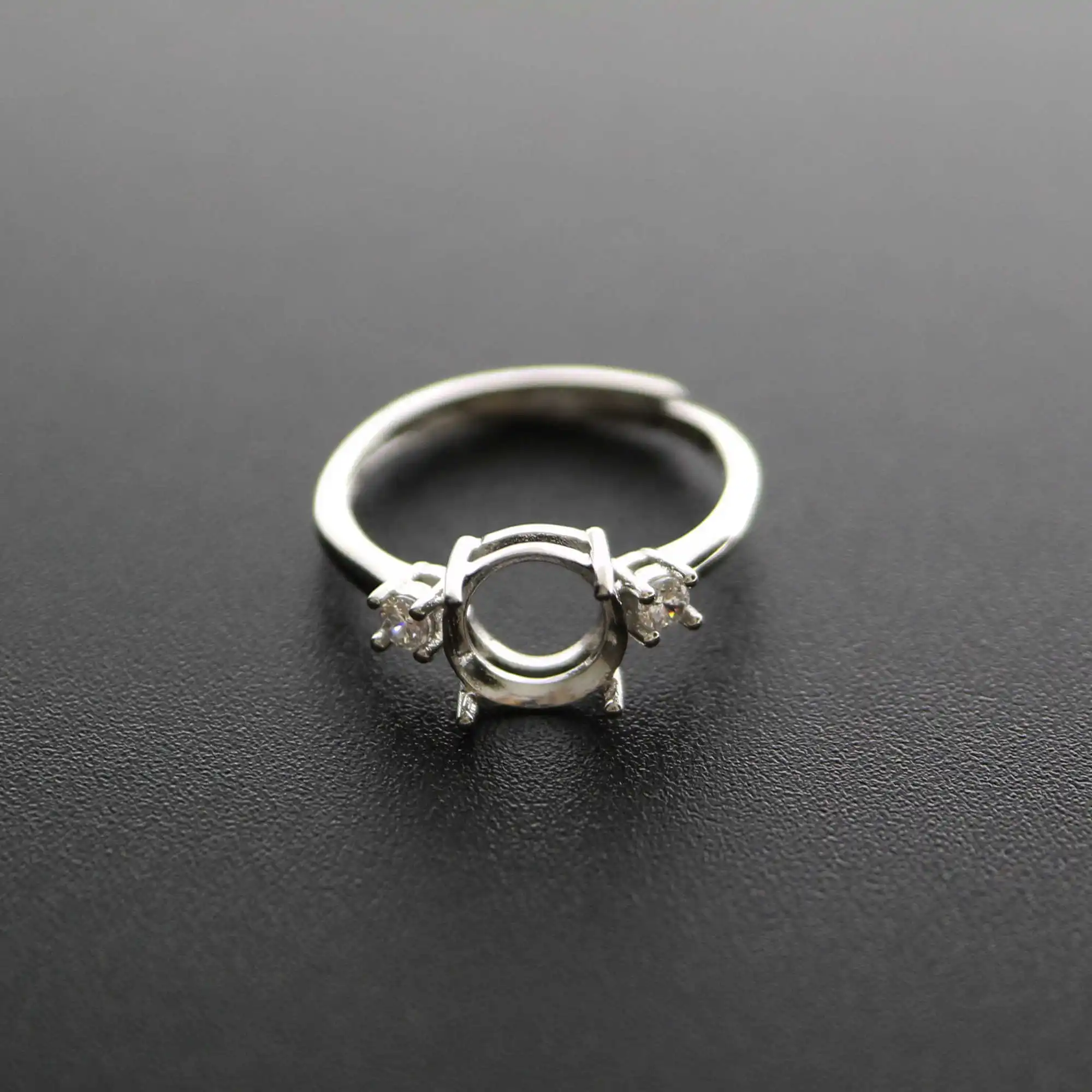 5-8MM round simple silver Gemstone CZ stone prong bezel solid 925 sterling silver adjustable ring settings 1214033