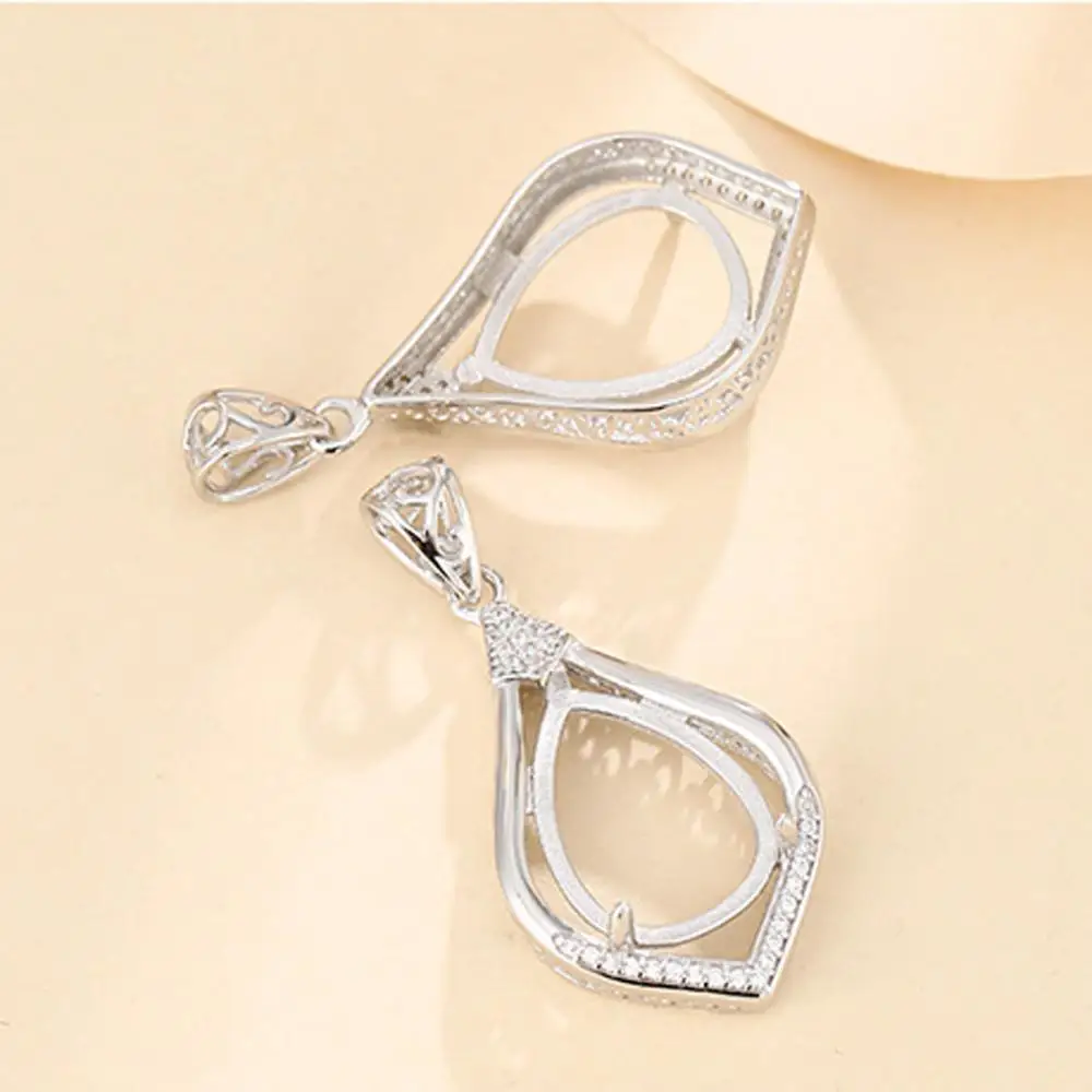 Solid 925 Sterling Silver Semi Mount Pendant for 10X14/12X16/13X18mm Teardrop Cabochon Setting Pendants Handmade Jewelry Making
