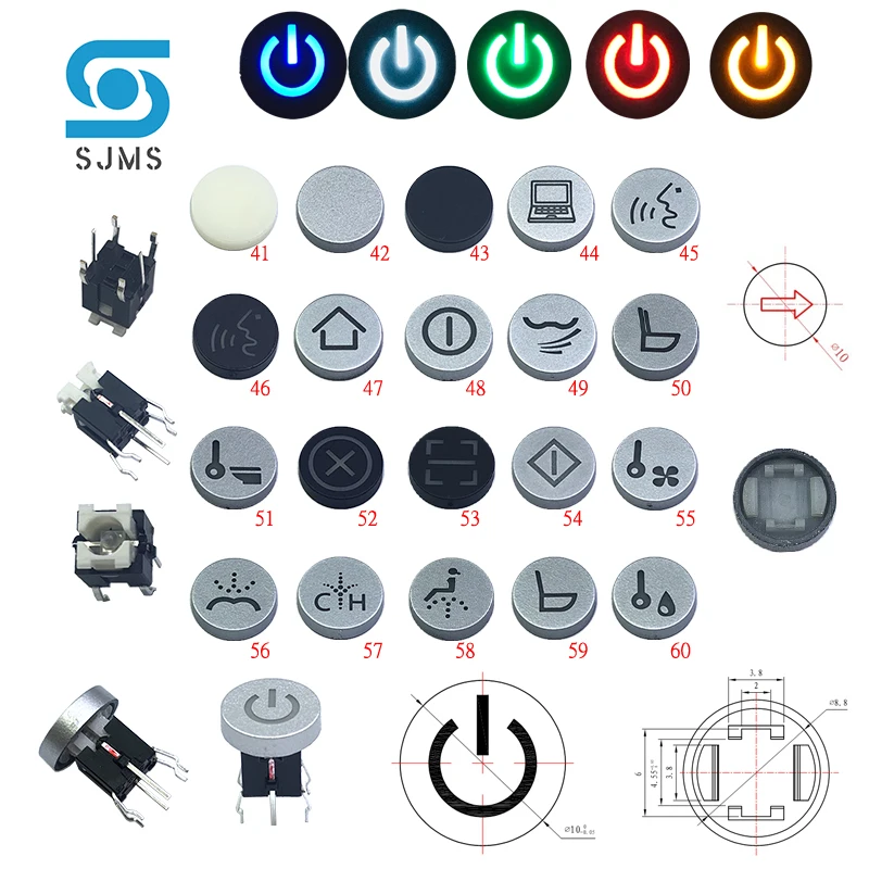 2PCS PB6171FL-1/2/3/4 Micro Push Button Tactile Momentary Mit LED Licht Schalter Mit mantel Kappe durchmesser: 10*10MM 6X6X12,9MM – Detail 10