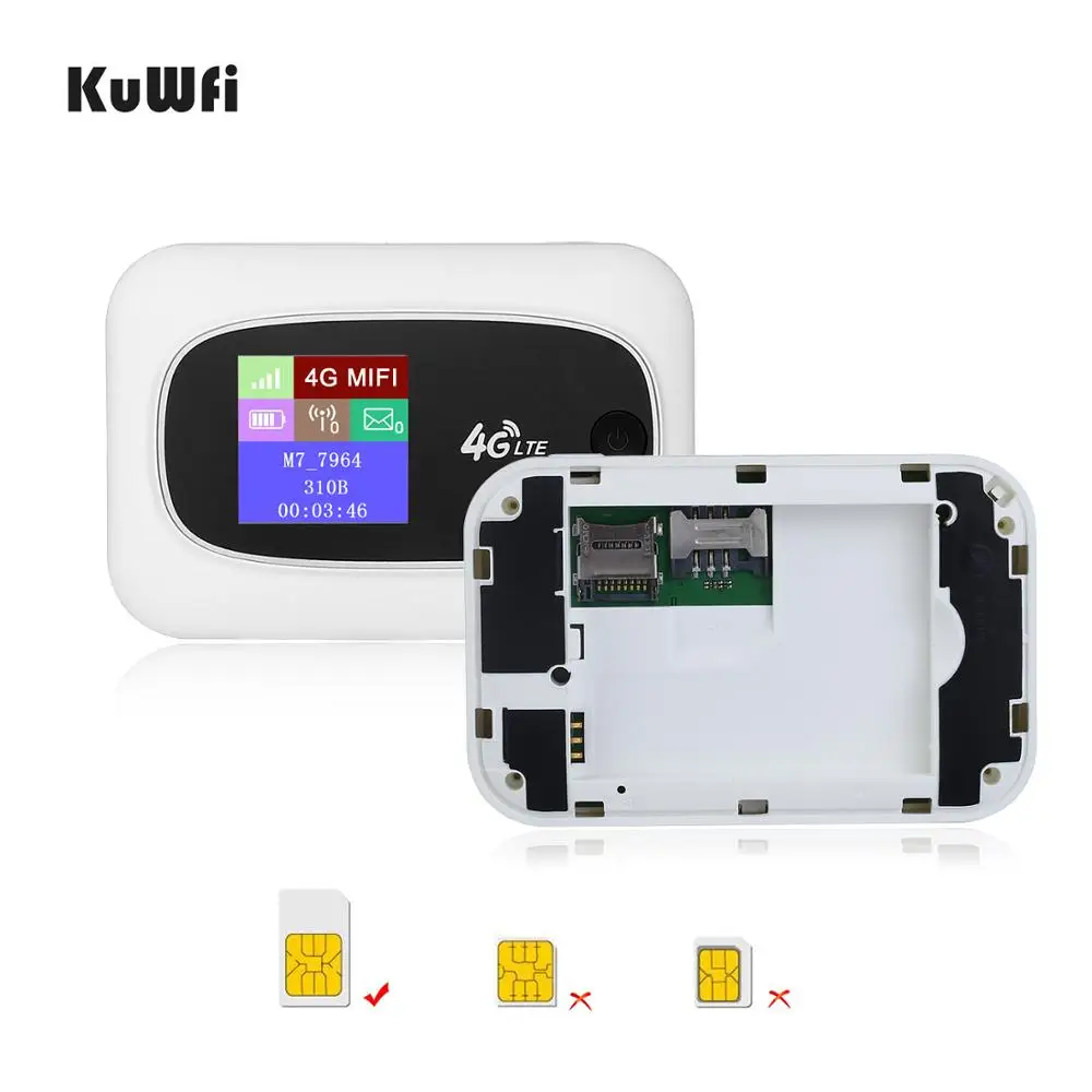 KuWFI Mobile 4G Wifi Router Mobile WiFi Hotspot Travel Router Partner4G  Wireless SIM Routers with SD and SIM Card Solt