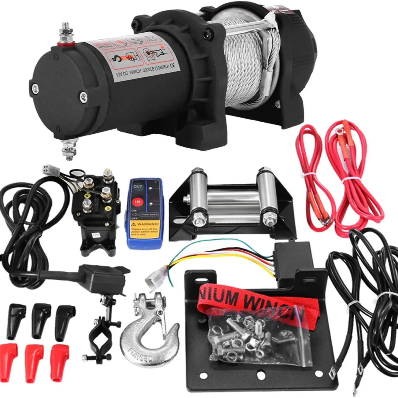 

3000LBS/1360KG Electric Winch 12v Electric ATV Recovery Winch Steel Cable with Radio Remote Control