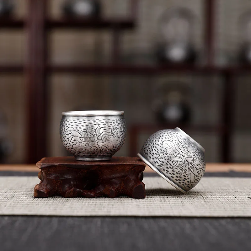 Silver tea cup 999 sterling silver master cup handmade Chinese household tea set tea cup sterling silver tea cup
