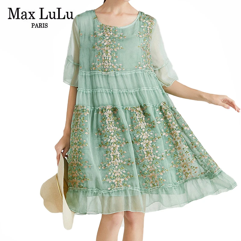 Max LuLu 2022 Summer New Fashion Ladies Green Chiffon Dress Womens Luxury Sexy A-Line Elegant Dresses Girl Short Sleeve Vestidos