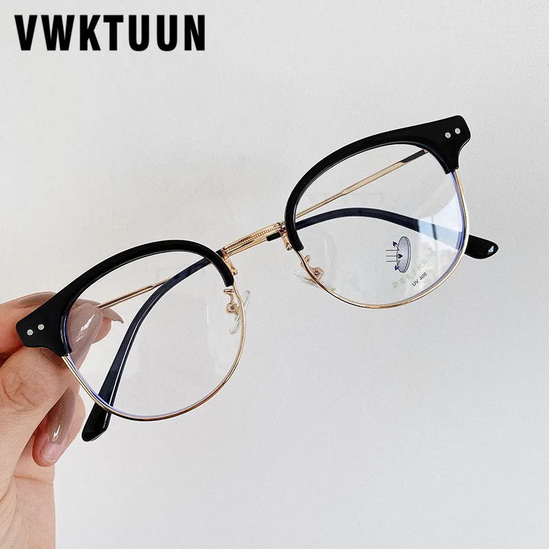 VWKTUUN Anti Blue Light Glasses For Women Men TR90 Myopia Eye Glasses Frame Blue Light Blocking Glasses Rivet Half Frame Glasses