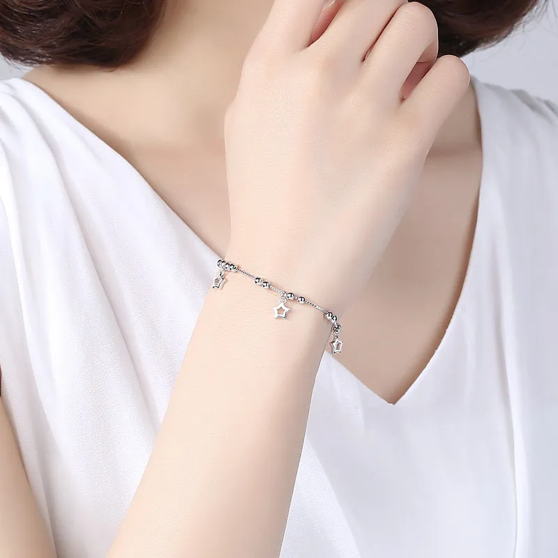 TONGZHE Luxury Brand 100% 925 Sterling Silver Women Beads Bracelets For Gift Girls Shinning Star Pendants Box Chain Jewelry