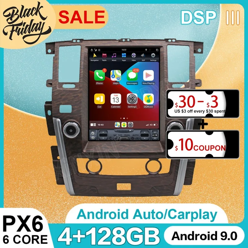 

128GB Android 9.0 Tesla Style for Nissan Patrol 2010 2011 2018 Carplay GPS Car Navigation Multimedia Video Player Stereo Radio
