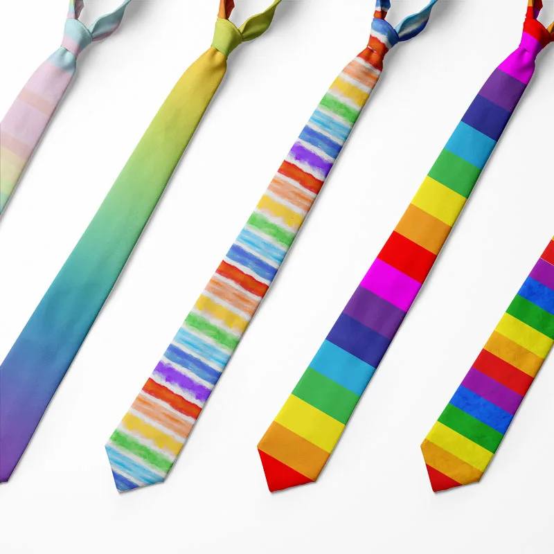 Men Fashion Colorful Tie  Rainbow Stripesr Holiday Festival 3d Printed  Cravate Men's Party Gift Casual Wedding Shirt Neckties