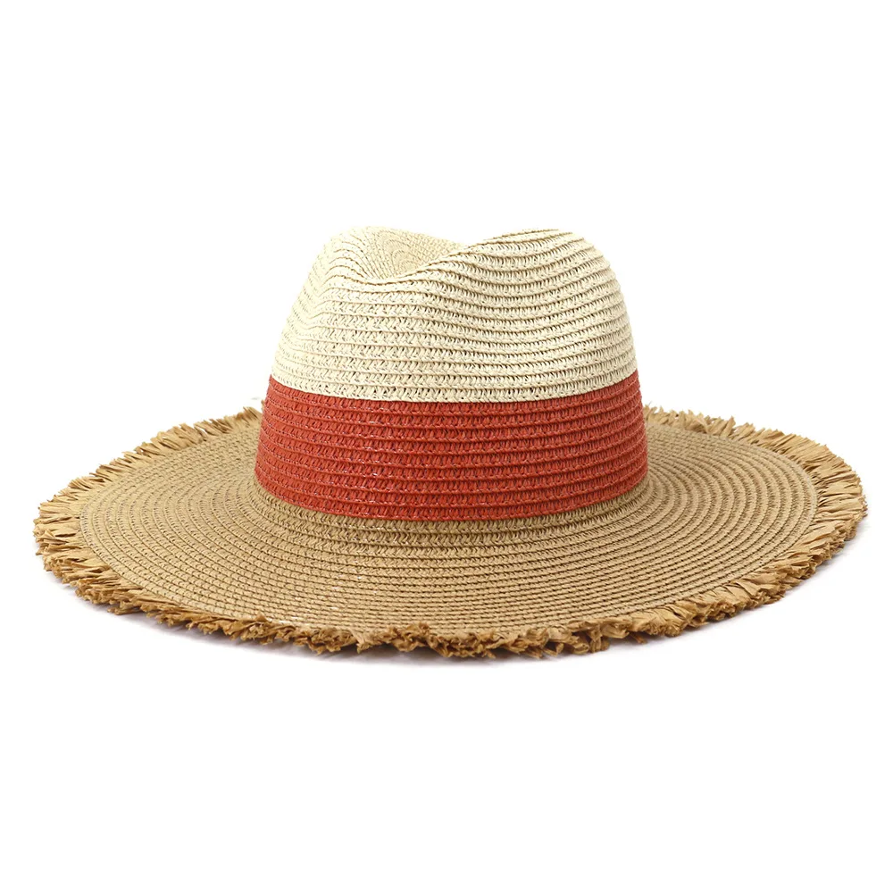 

Summer Women Sunshade Straw Hat Luxury High End Lager Brim Matching Color Panama Jazz Straw Hat Travel Beach Handmade Straw Cap