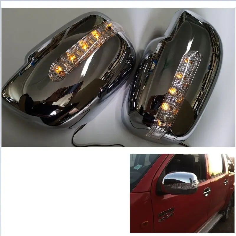 CITYCARAUTO Rear Mirror Cover Car Chormed Moulding Style With Led Lights Fit For Hilux Vigo Side Mirror Cover 2005-2011