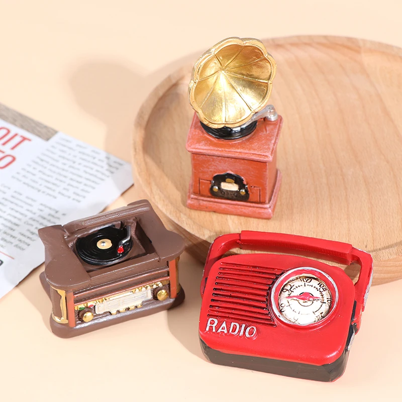 New!Dollhouse Mini Retro Radio Phonograph Resin Simulation Toy Doll House Ornament DIY Crafts Miniatures Figurines Decoration