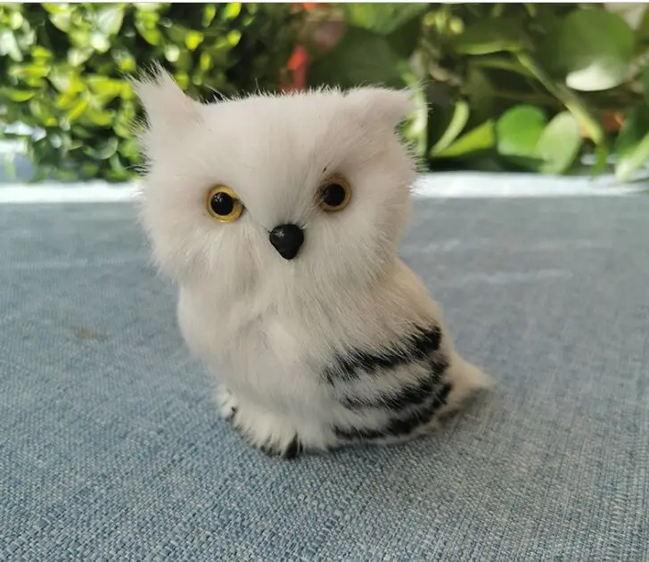 Маленькая белая модель совы в реальном времени, пластиковая и меховая сова, украшение для дома, подарок около 6x6x9 см xf2690