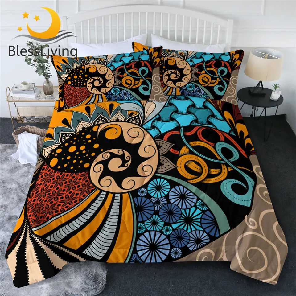 

BlessLiving Tribal Bedding Ethnic Summer Blanket African Duvet Air-conditioning Comforter Swirl Bedspreads colcha de cama casal