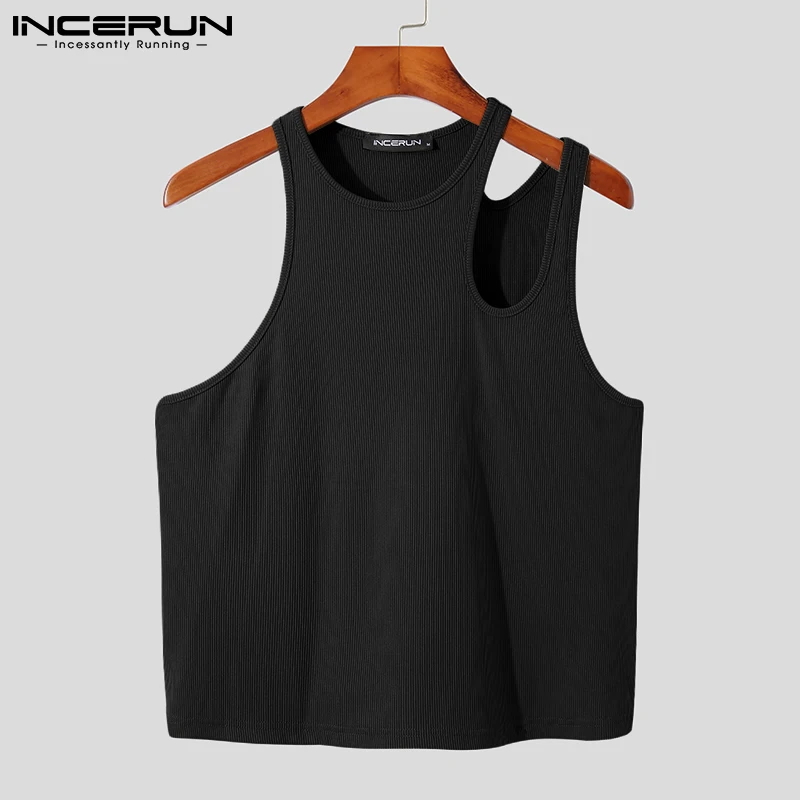 Sexy Leisure New Men\'s Loose Solid Hot Sale Vests Comeforable Sleeveless Shoulder Hollow Design Vests S-5XL INCERUN Tops 2023
