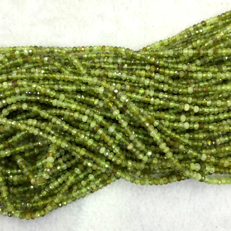 2 strands Natural Genuine Green Garnet Tsavorite Demantoid Rondelle Hand Cut Faceted Loose Small Beads 15