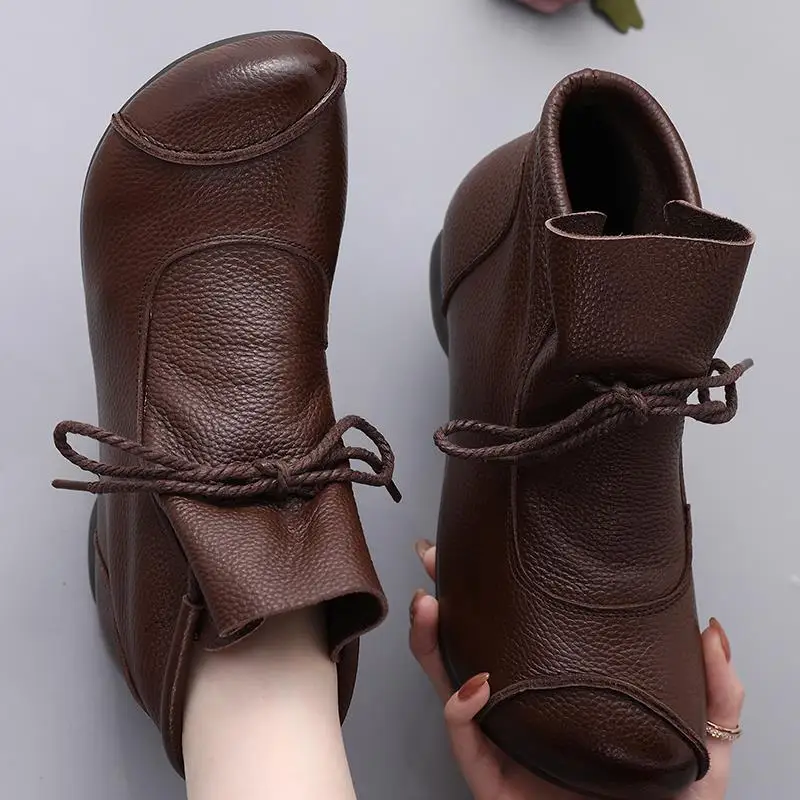 Booties Woman 2024 Soft Plush Ankle Boots for Women Fashion Lace up Autumn Shoes Wedge Heel Female Boot Leather Platform Shoes