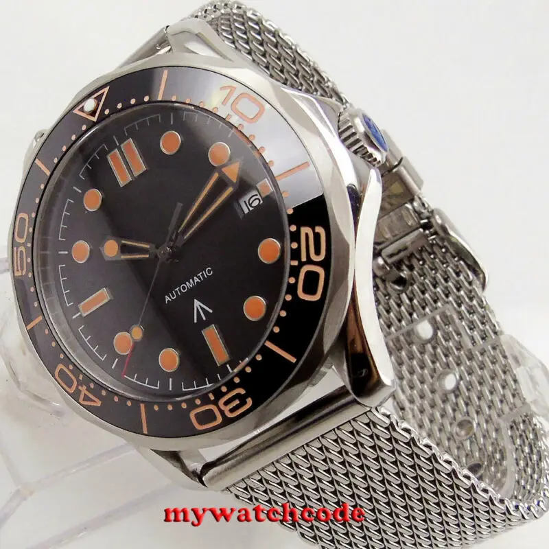 

41mm Bliger Sterile Black Dial Sapphire Glass Automatic Men's Watch Orange Marks Ceramic Bezel Relogio Masculino