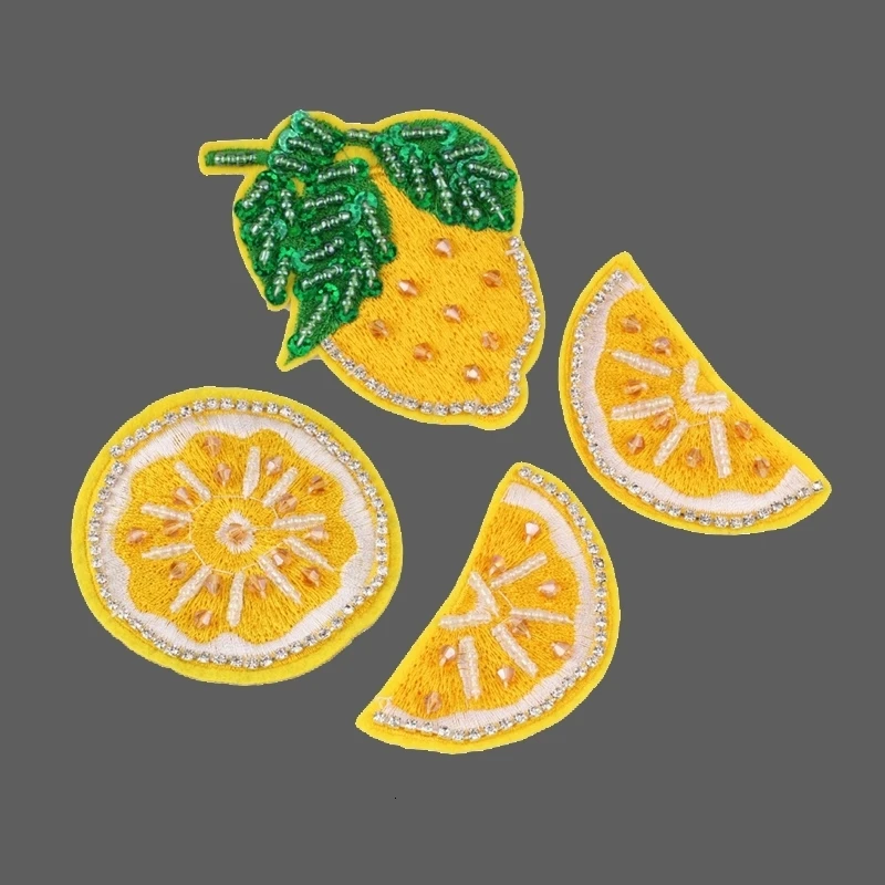 Fine Fruit Paches Embroidered Beaded Patches for Clothing DIY Stripes Clothes Patchwork lemon Jacket Stickers Appliques