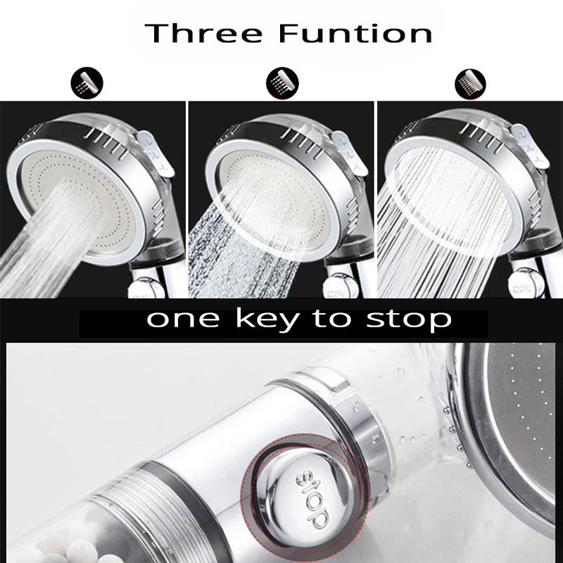 ZENBEFE One Key To Stop Shower Head Water Saving Handheld Shower Adjustable 3 Function High Pressure Spray Nozzle For Bathroom